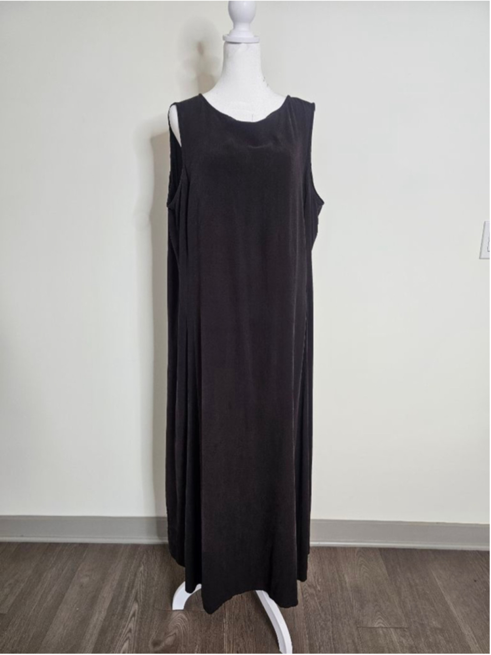 Women's Eileen Fisher Dark Brown Silk Maxi Dress 1X - Picture 2 of 7